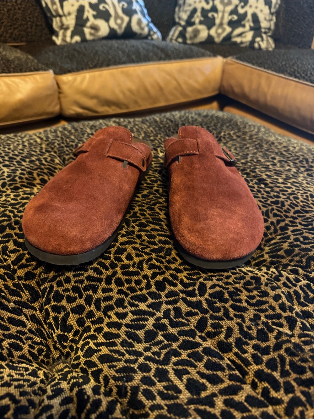 Women's Suede Leather Slip-On Clog - Rust Brown